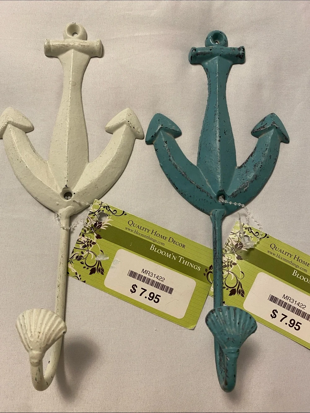 Coastal Metal Anchor Wall Hook - White and Teal